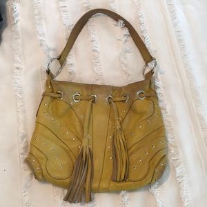 Bulga Yellow with gold studs Handbag